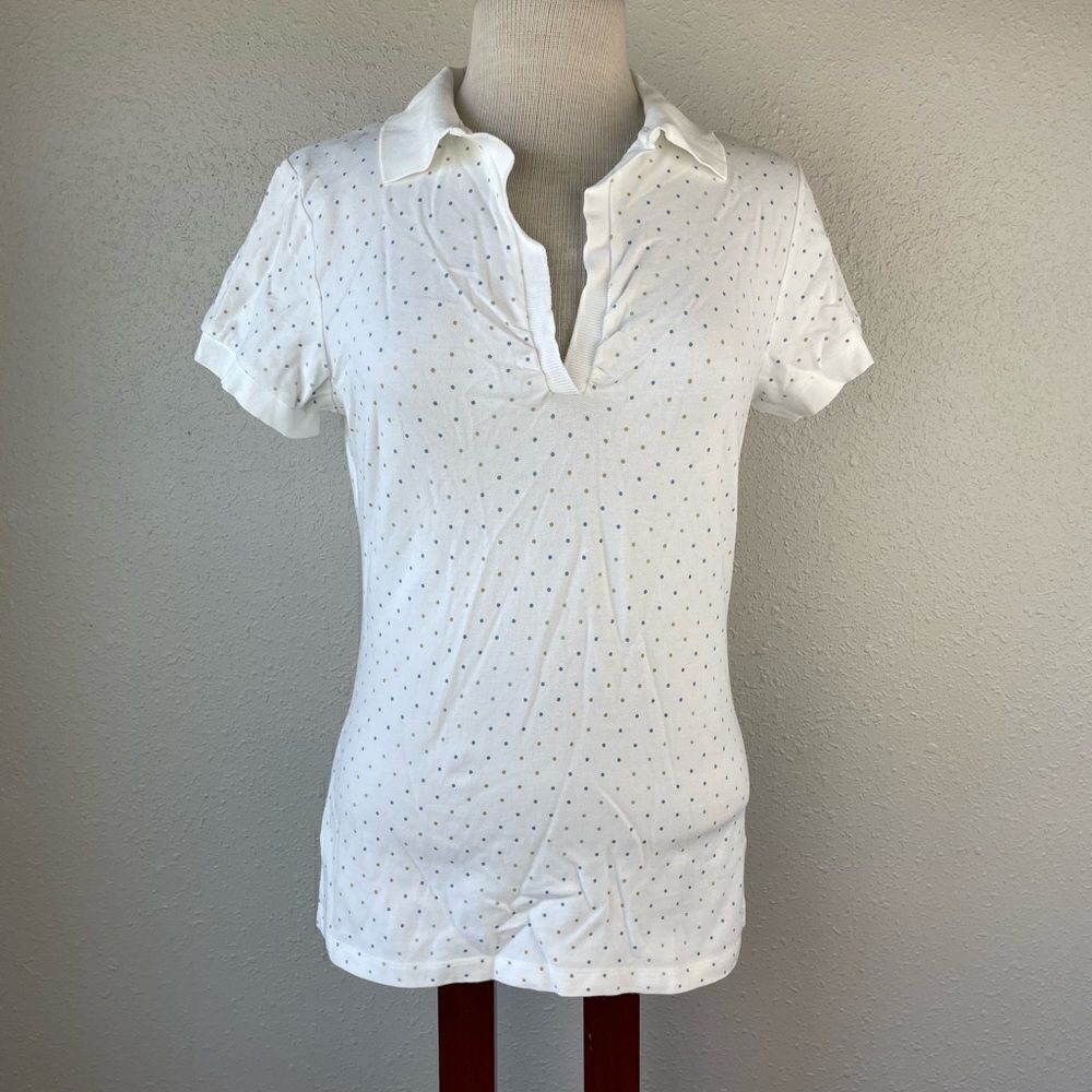 Tommy Hilfiger Pastel Polka Dot V-Neck Polo Top Size M EUC
